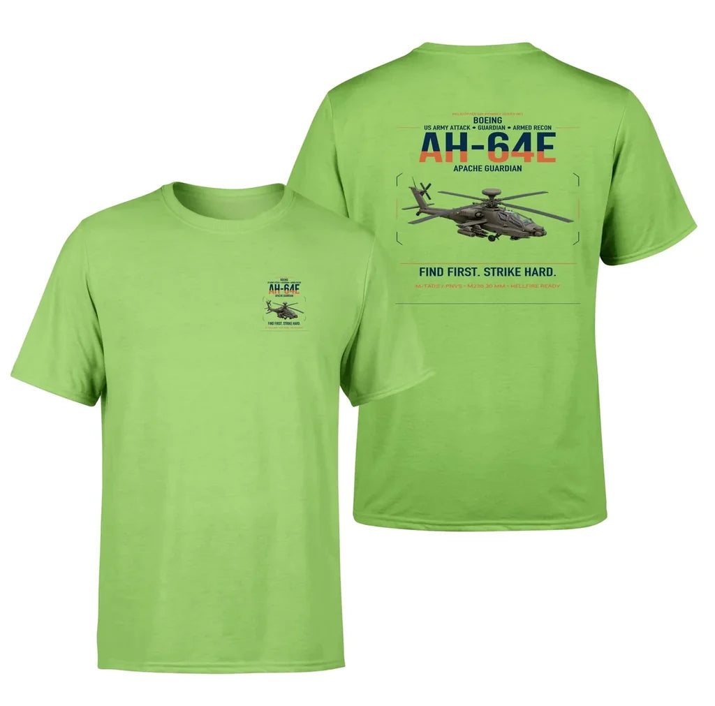 Boeing AH-64E Apache Guardian design on light green t-shirt, double-side print