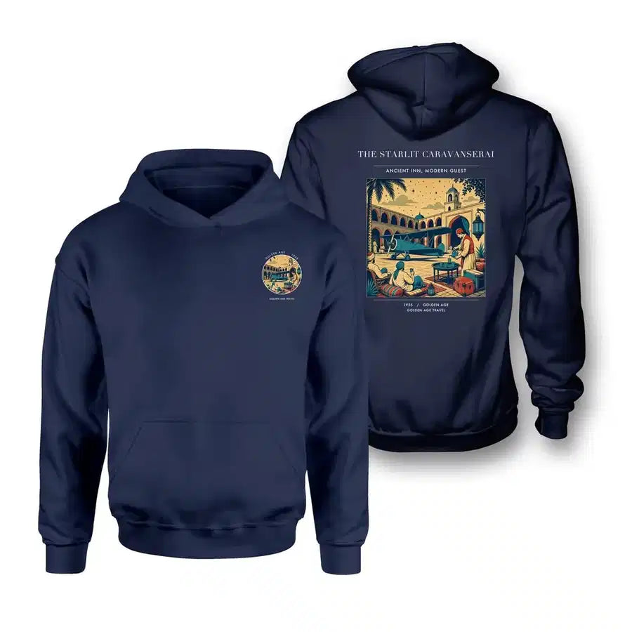 VINTAGE G4336 - The Starlit Caravanserai - Double-Side Hoodie design on navyblue double side