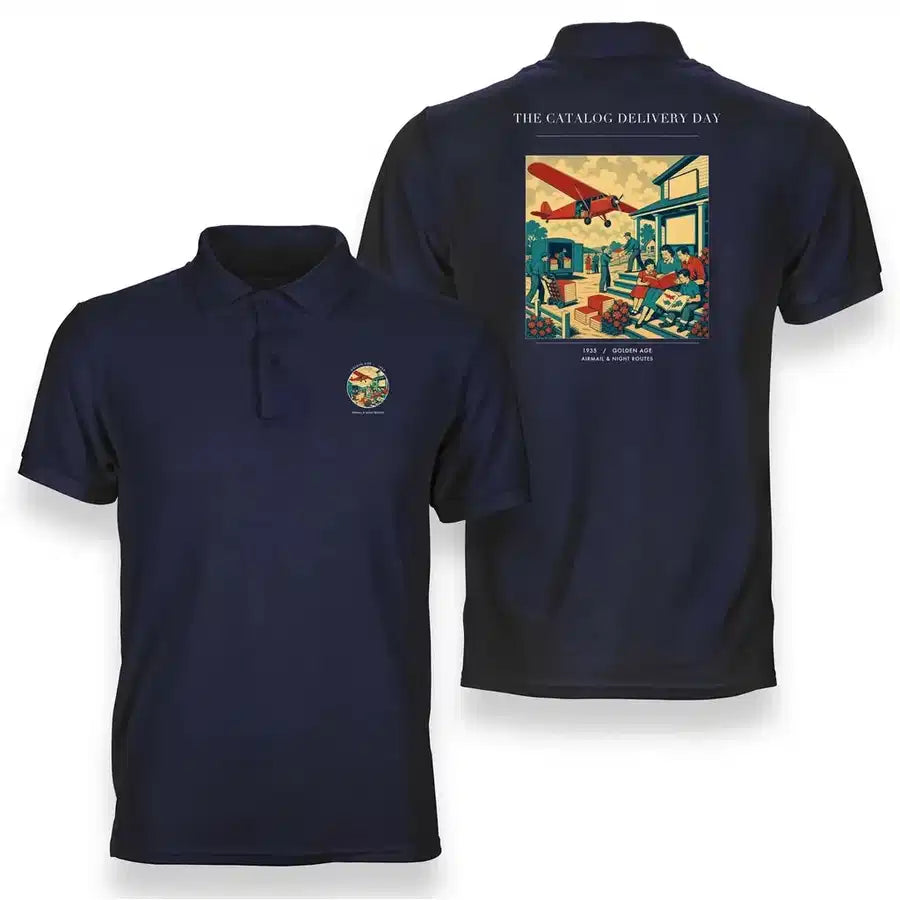 VINTAGE G4412 - The Catalog Delivery Day - Double-Side Polo T-Shirt design on navyblue