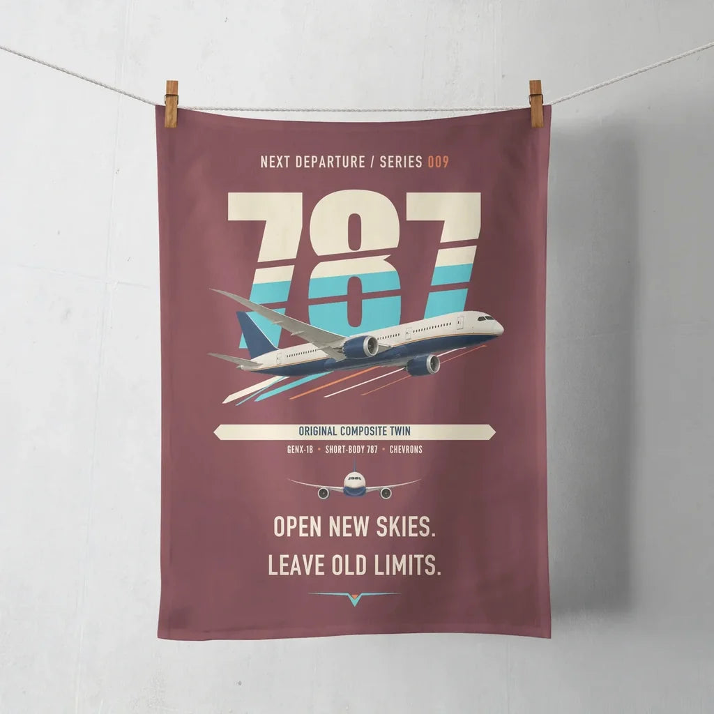 Boeing 787-8 Dreamliner design on dark red towel