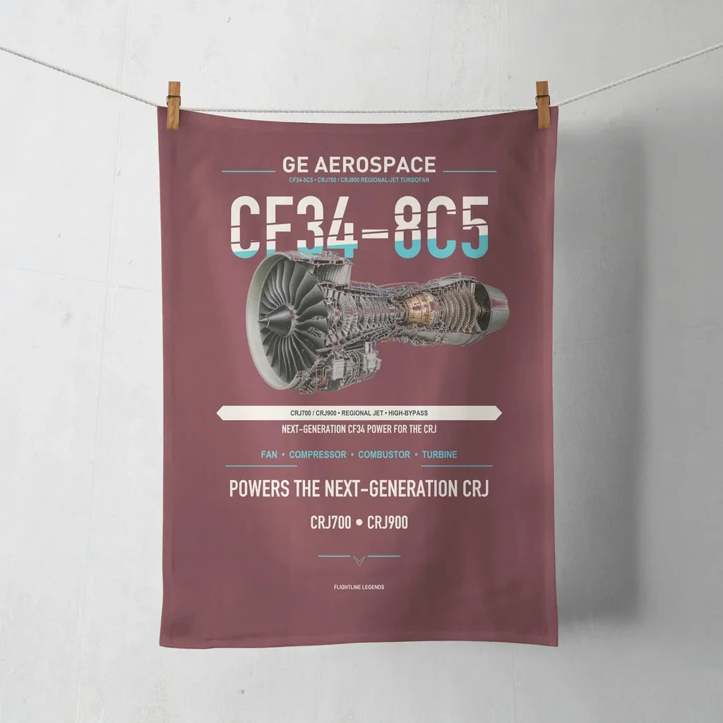 CF34-8C5 design on dark red towel