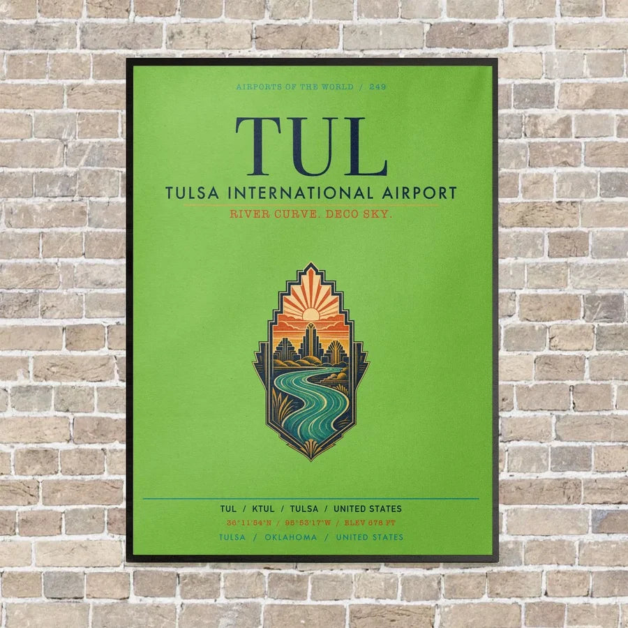 Tulsa International Airport TUL vertical canvas print - framed - light green background