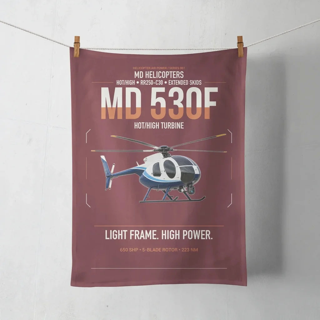 MD Helicopters MD 530F design on dark red towel
