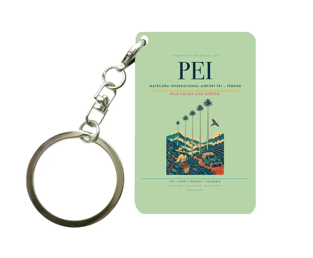 Matecaña International Airport (PEI) design on light green key chain
