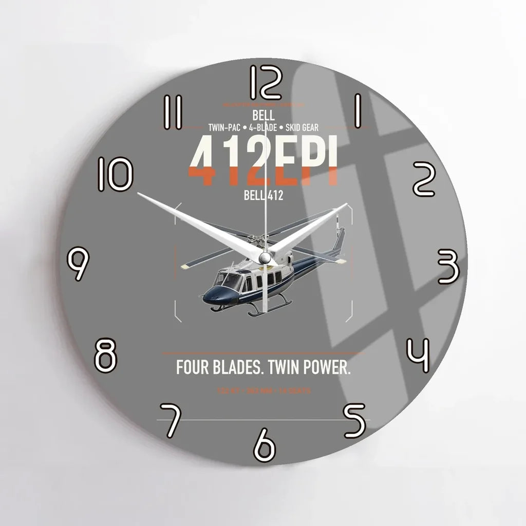 Bell 412EPI design on gray no frame wall clock