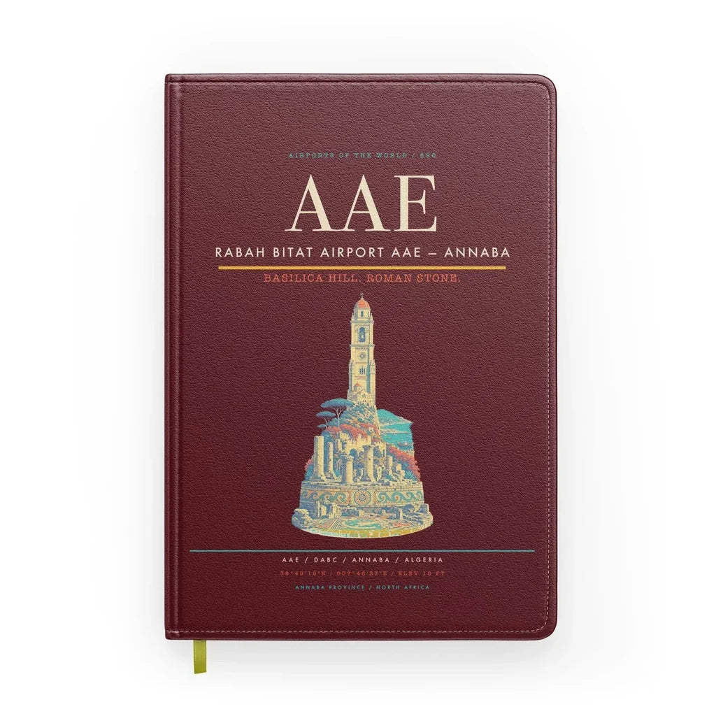 Rabah Bitat Airport (AAE) design on dark red notebook
