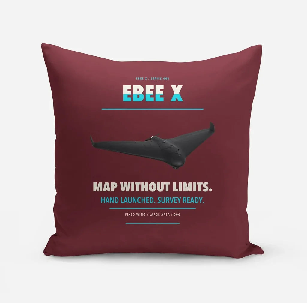 AgEagle eBee X design on dark red pillow