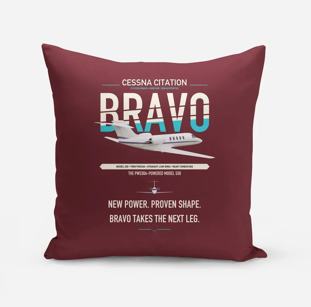 Cessna Citation Bravo design on dark red pillow