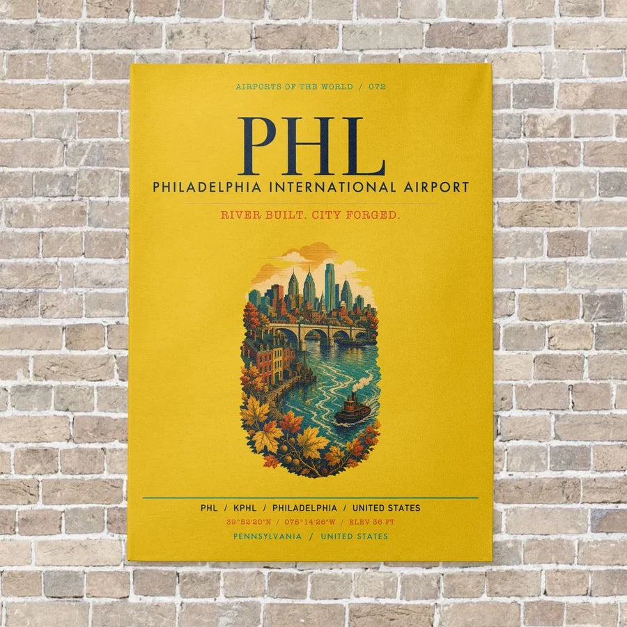 Philadelphia International Airport PHL vertical canvas print - no frame - yellow background