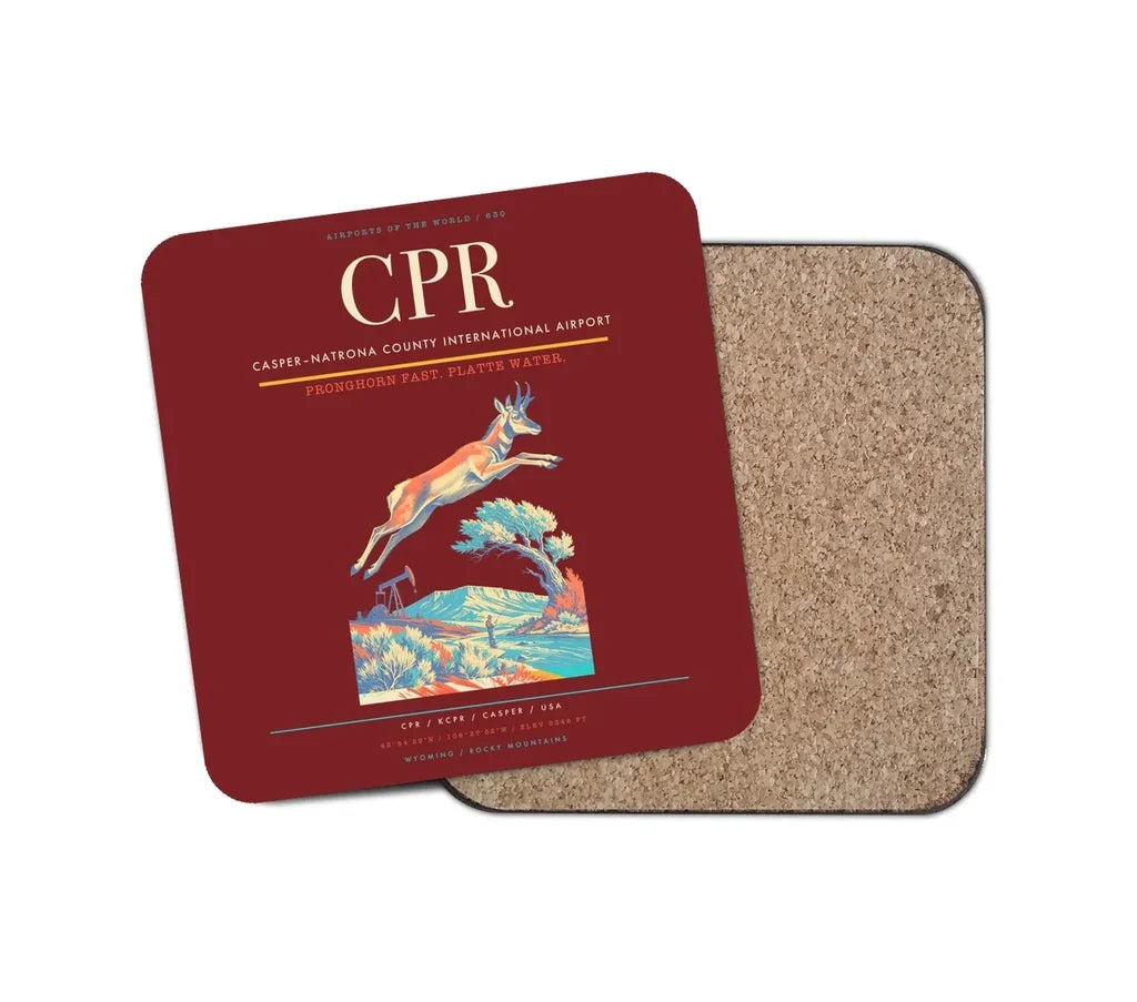 Casper–Natrona County International Airport (CPR) design on dark red 1 piece coaster