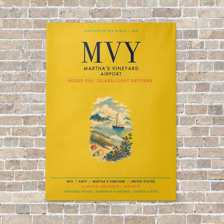 Martha's Vineyard Airport MVY vertical canvas print - no frame - yellow background