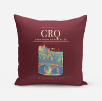 Thumbnail for Groningen Airport Eelde (GRQ) design on dark red pillow