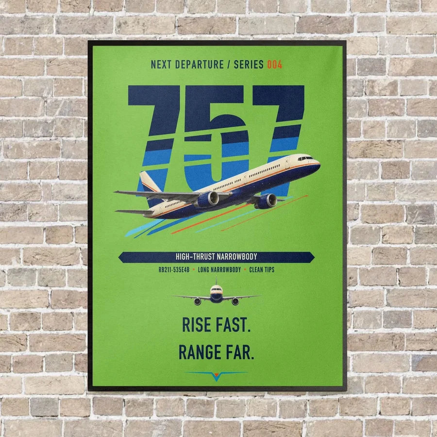Boeing 757-200 vertical canvas print - framed - light green background