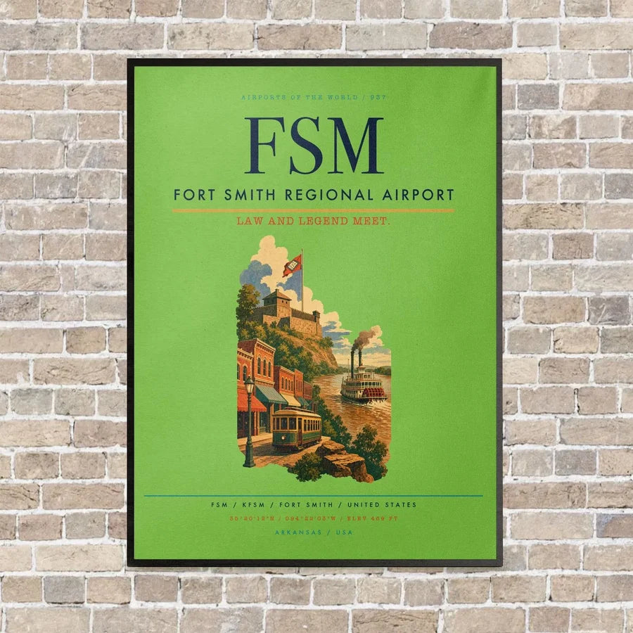 Fort Smith Regional Airport FSM vertical canvas print - framed - light green background