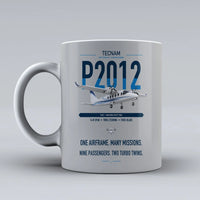 Thumbnail for Tecnam P2012 Traveller design on light gray ceramic mug, double-side print