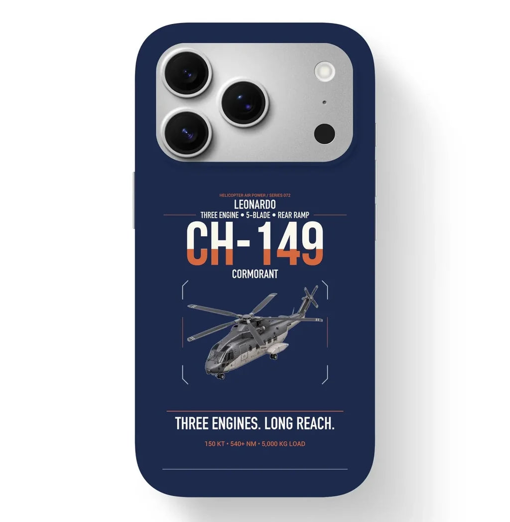 Leonardo CH-149 Cormorant design on navy blue magsafe iphone case, for iPhone 17 Pro