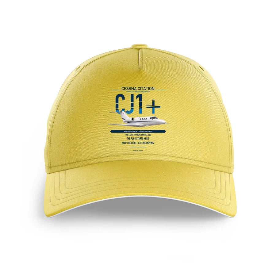 Cessna Citation CJ1+ design on yellow printed hat