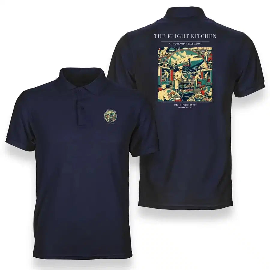 VINTAGE G4092 - The Flight Kitchen - Double-Side Polo T-Shirt design on navyblue