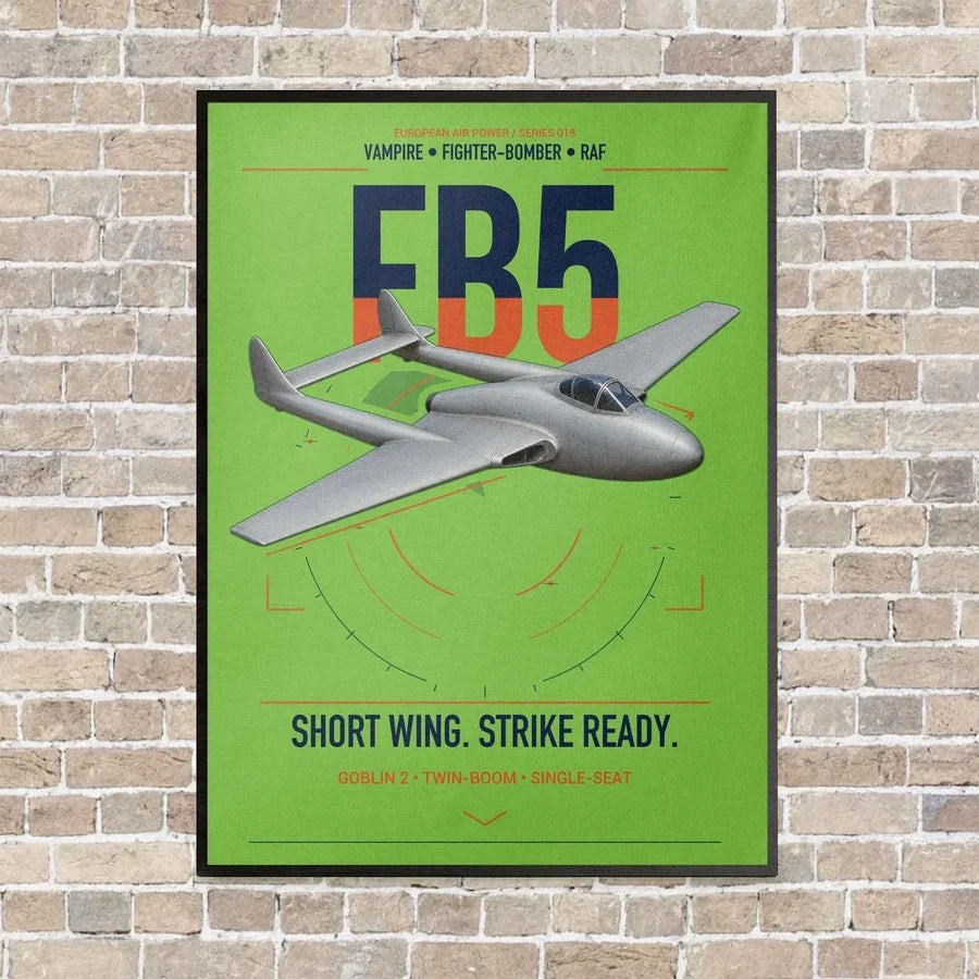 de Havilland Vampire FB5 vertical canvas print - framed - light green background
