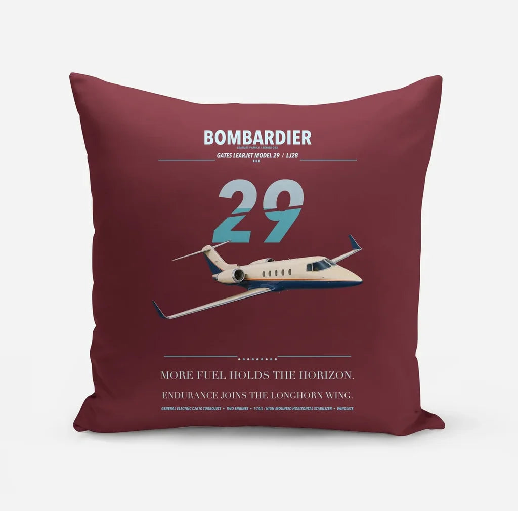 Bombardier Learjet 29 design on dark red pillow
