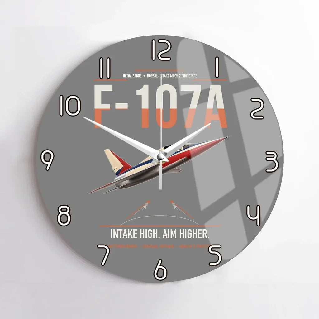 F-107A Ultra Sabre design on gray no frame wall clock