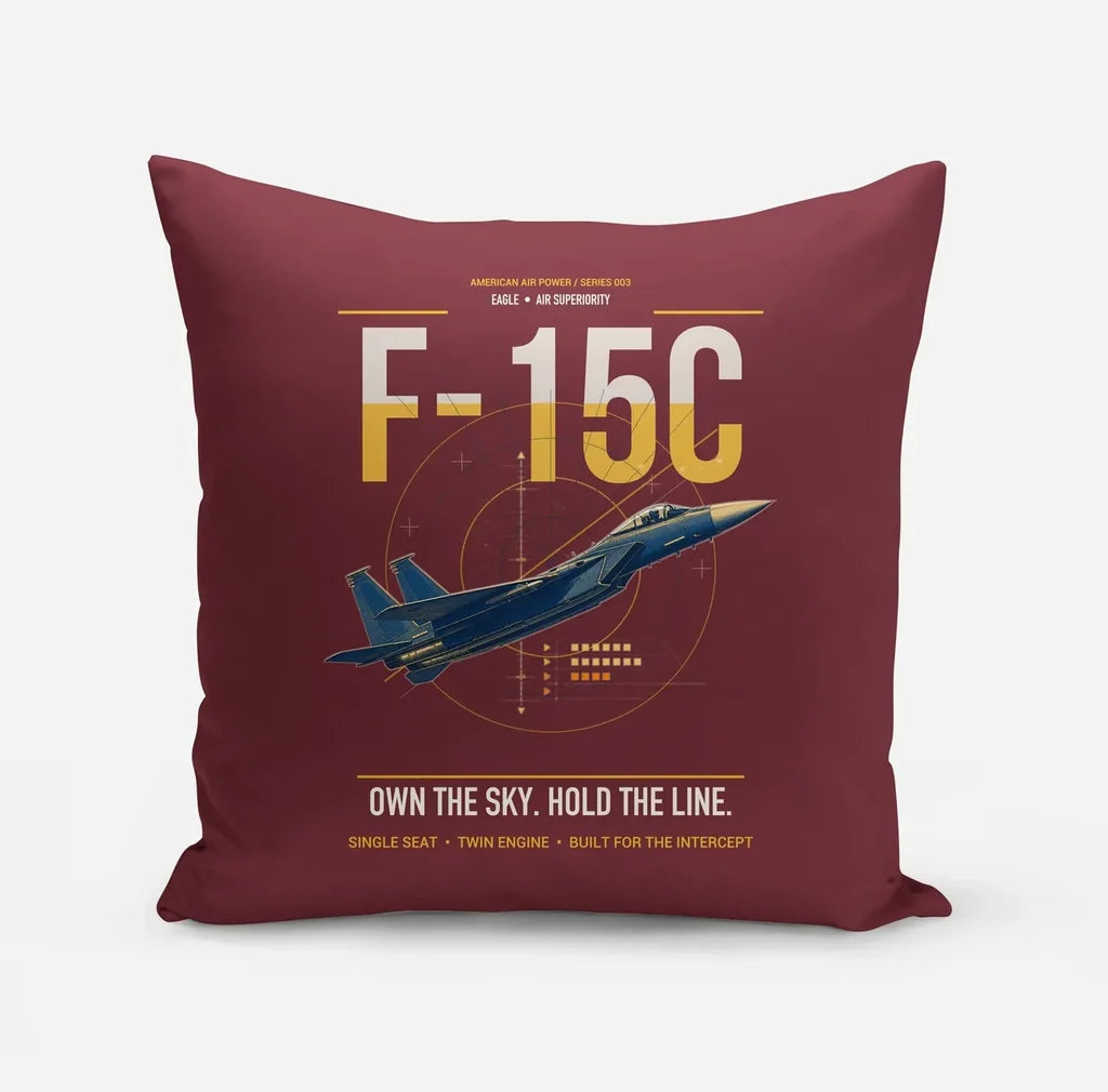 F-15C Eagle design on dark red pillow
