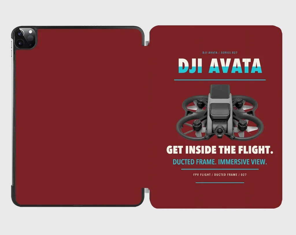 DJI Avata design on dark red ipad tablet case