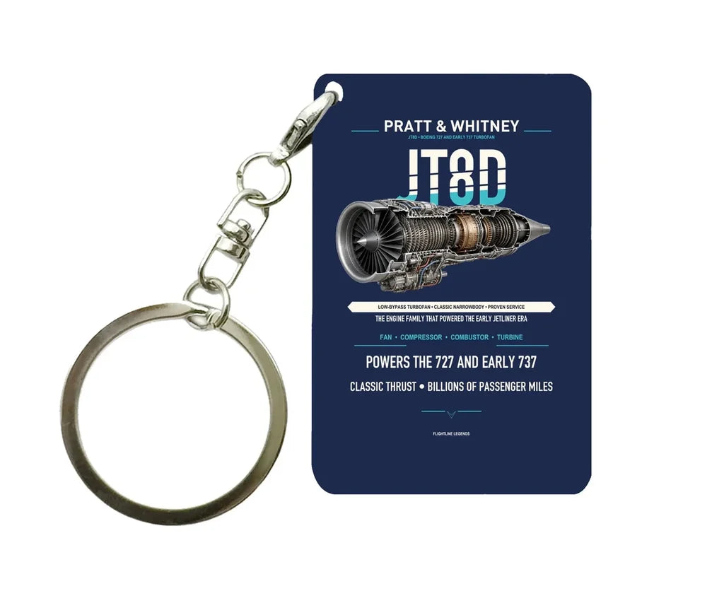 JT8D Key Chain design on navy blue key chain