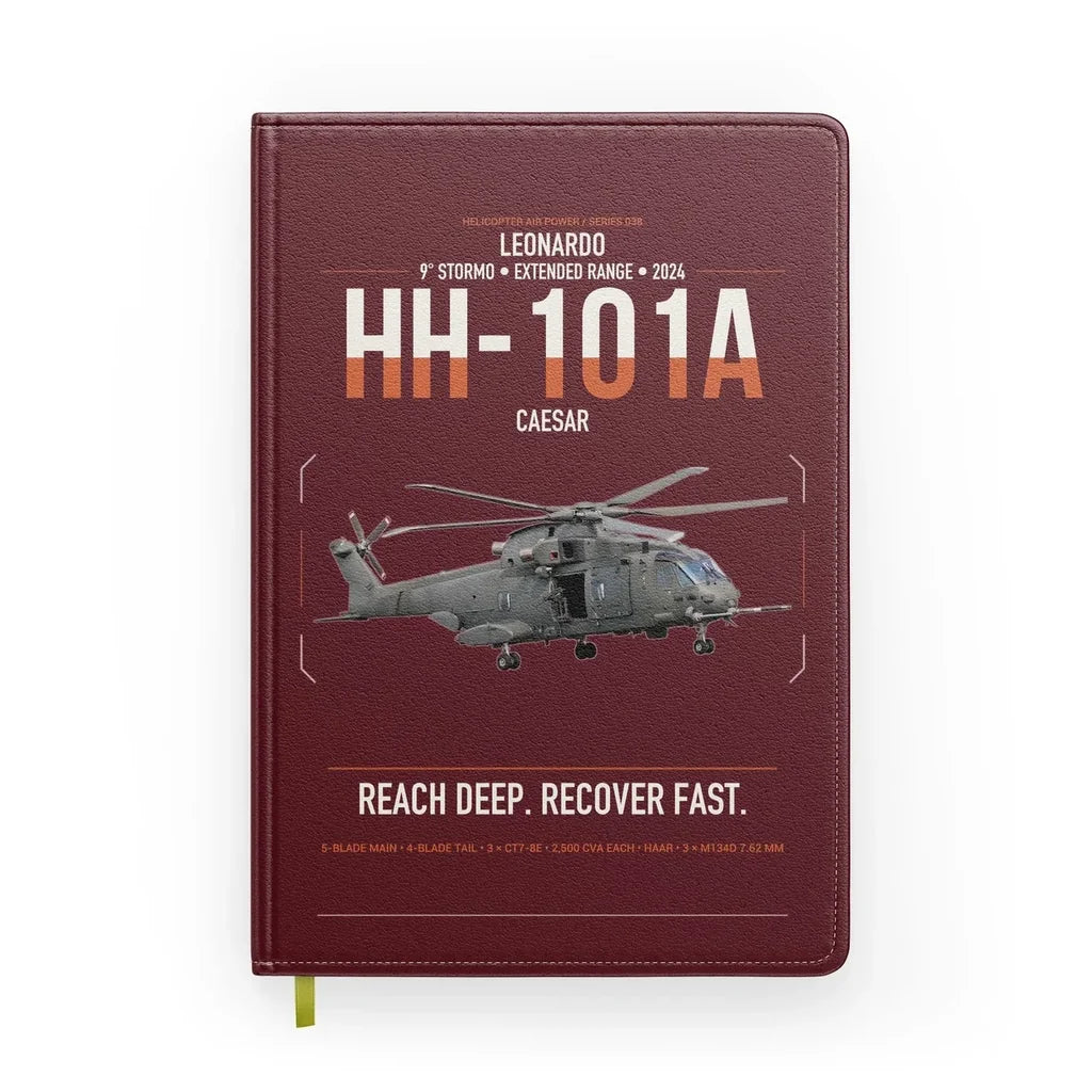 Leonardo HH-101A Caesar design on dark red notebook