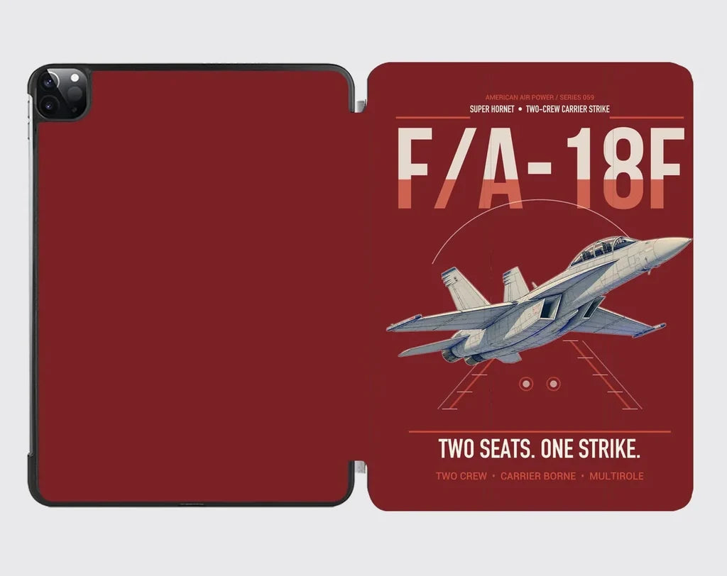 F-A-18F Super Hornet design on dark red ipad tablet case