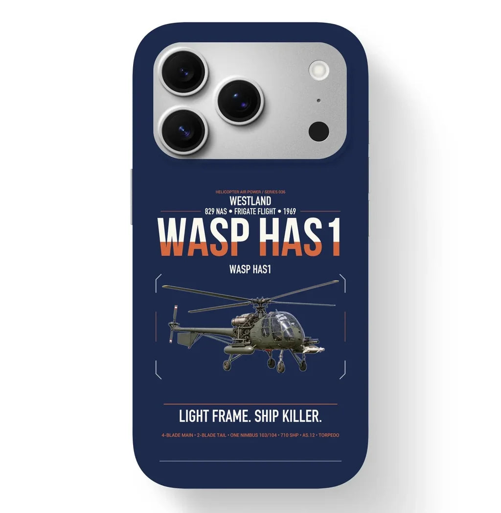 Westland Wasp HAS1 design on navy blue magsafe iphone case, for iPhone 17 Pro