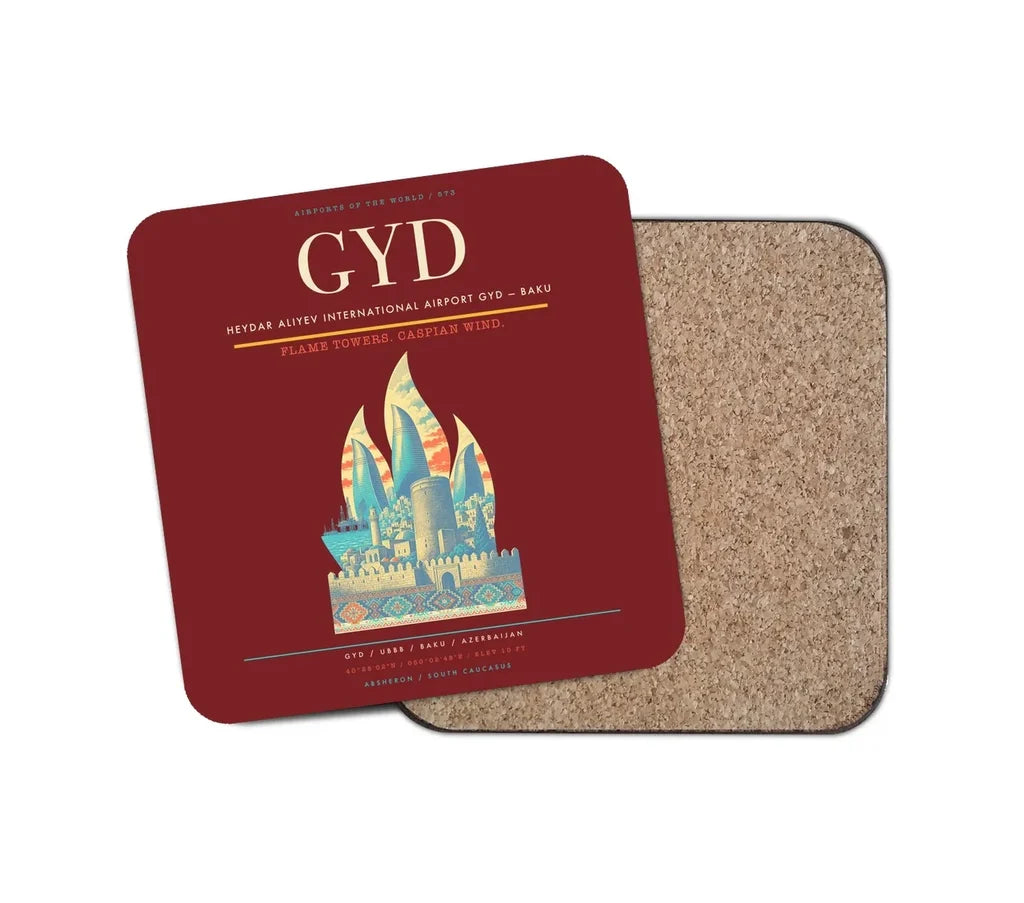 Heydar Aliyev International Airport (GYD) design on dark red 1 piece coaster