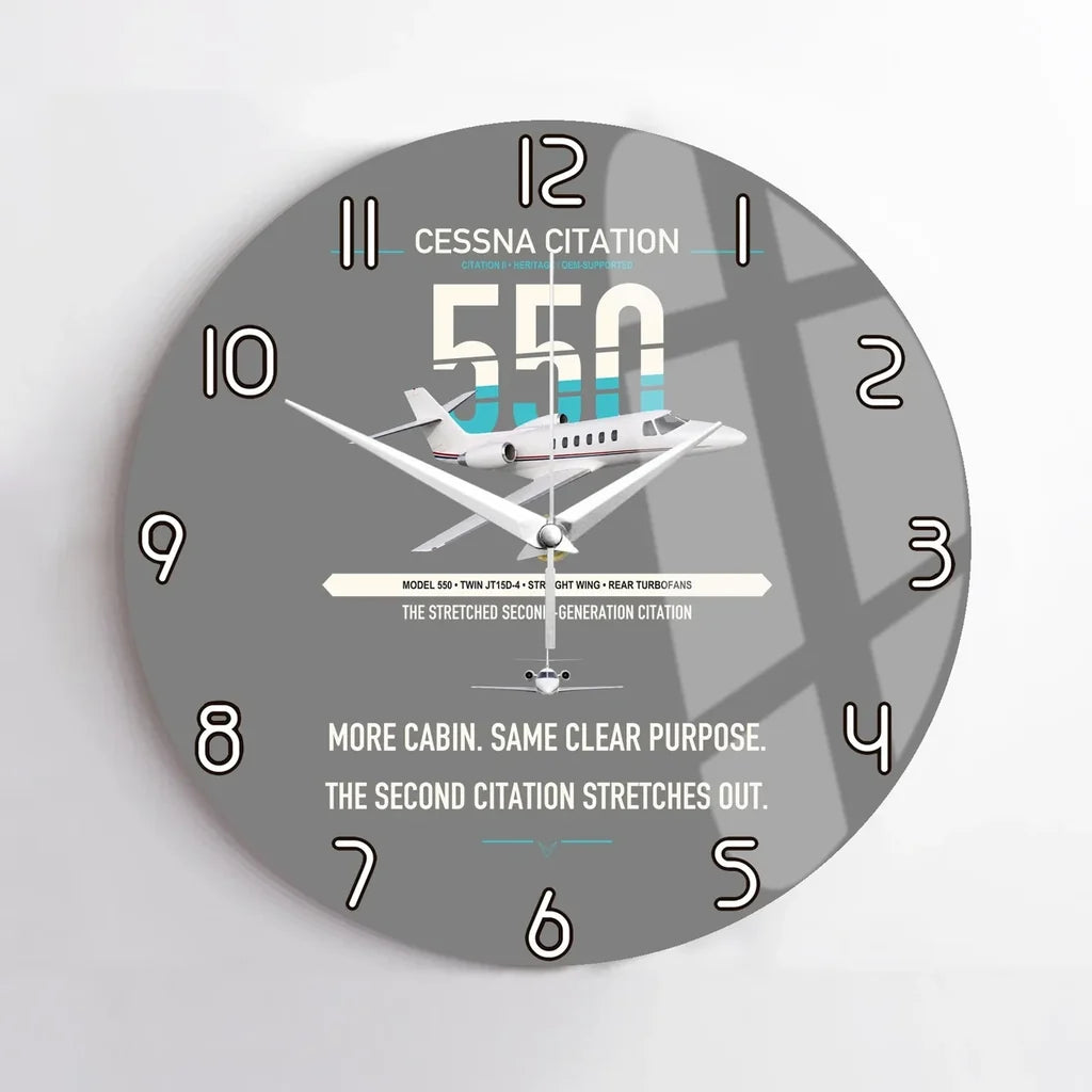 Cessna Citation 550 - Citation II design on gray no frame wall clock