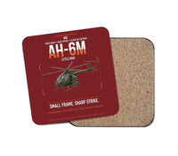 Thumbnail for MD AH-6M Little Bird design on dark red 1 piece coaster