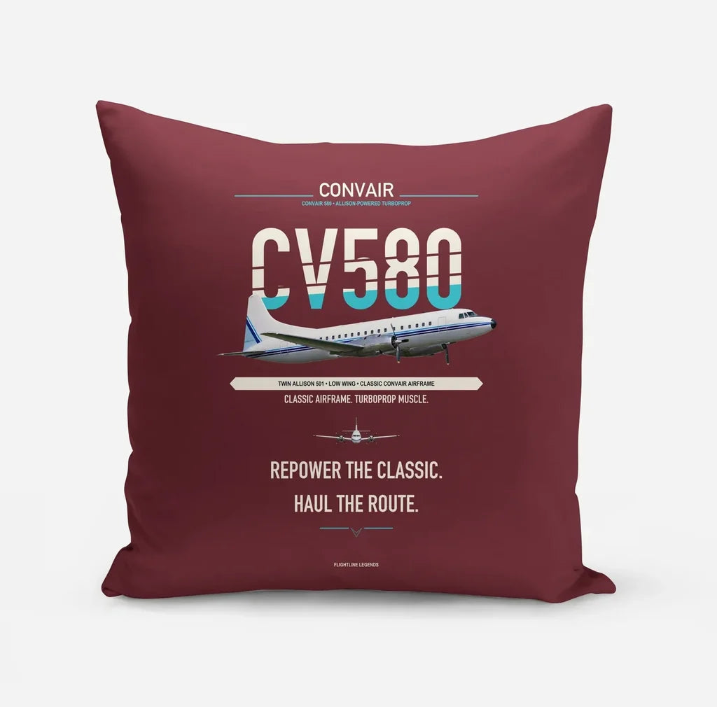 Convair 580 design on dark red pillow