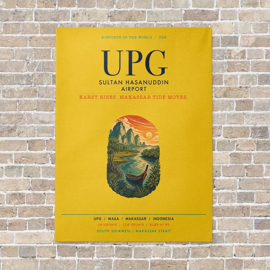 Sultan Hasanuddin Airport UPG vertical canvas print - no frame - yellow background