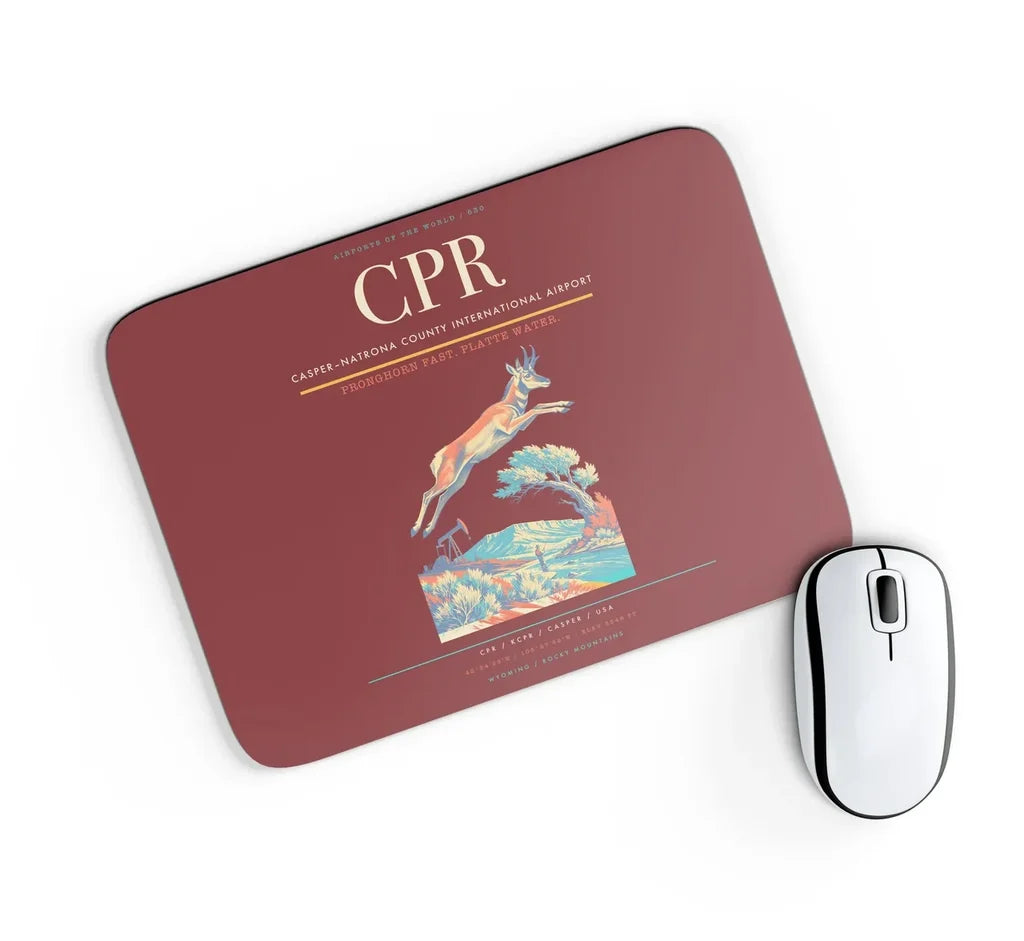 Casper–Natrona County International Airport (CPR) design on dark red rectangle mouse pad