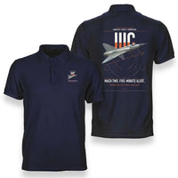 Thumbnail for Dassault Mirage IIIC design on navy blue double-side polo t-shirt, double-side print