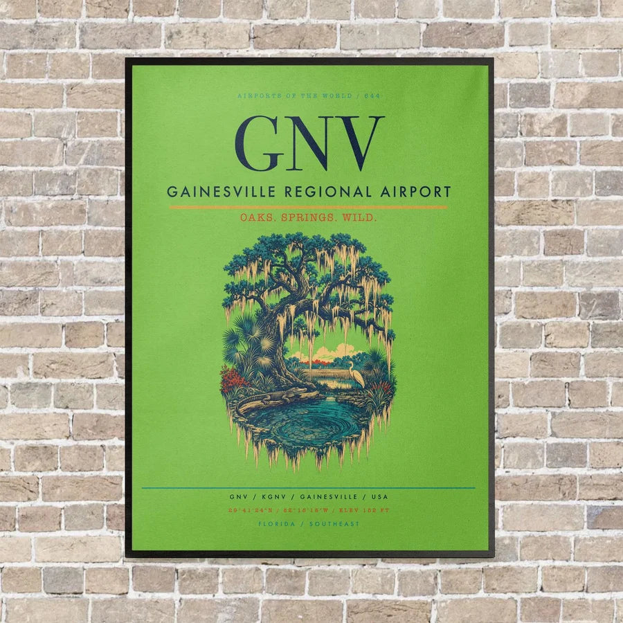 Gainesville Regional Airport GNV vertical canvas print - framed - light green background