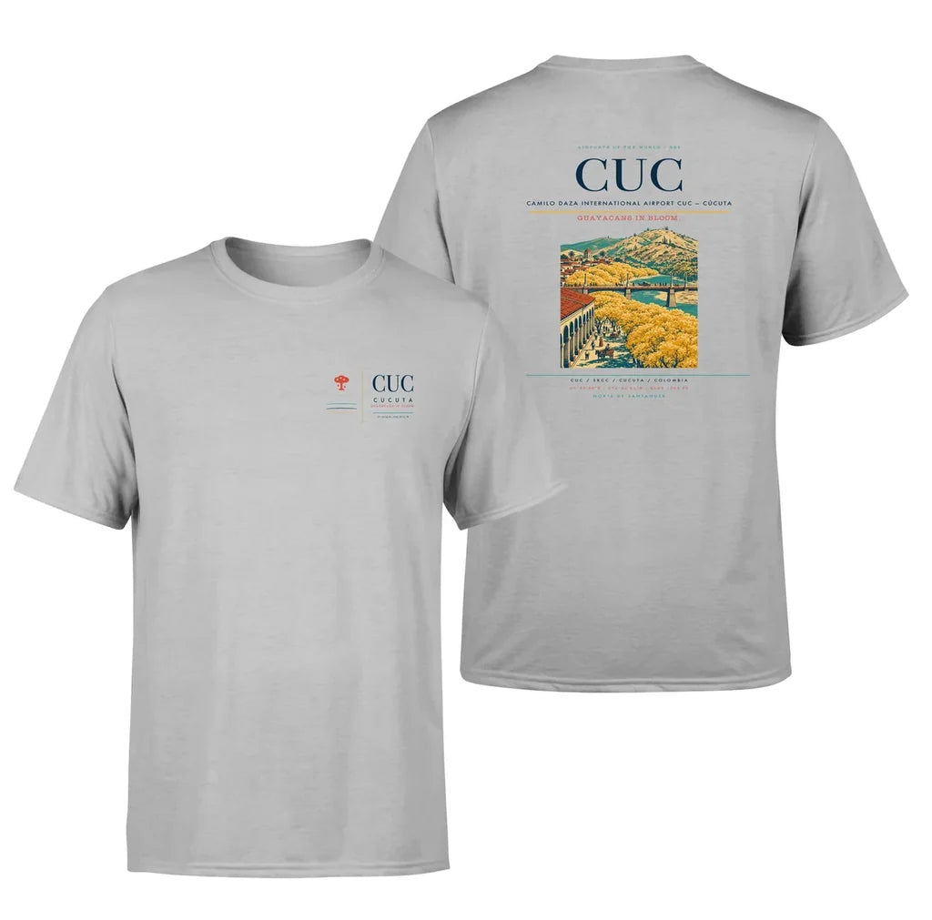 Camilo Daza International Airport (CUC) design printed on light gray double-side t-shirt