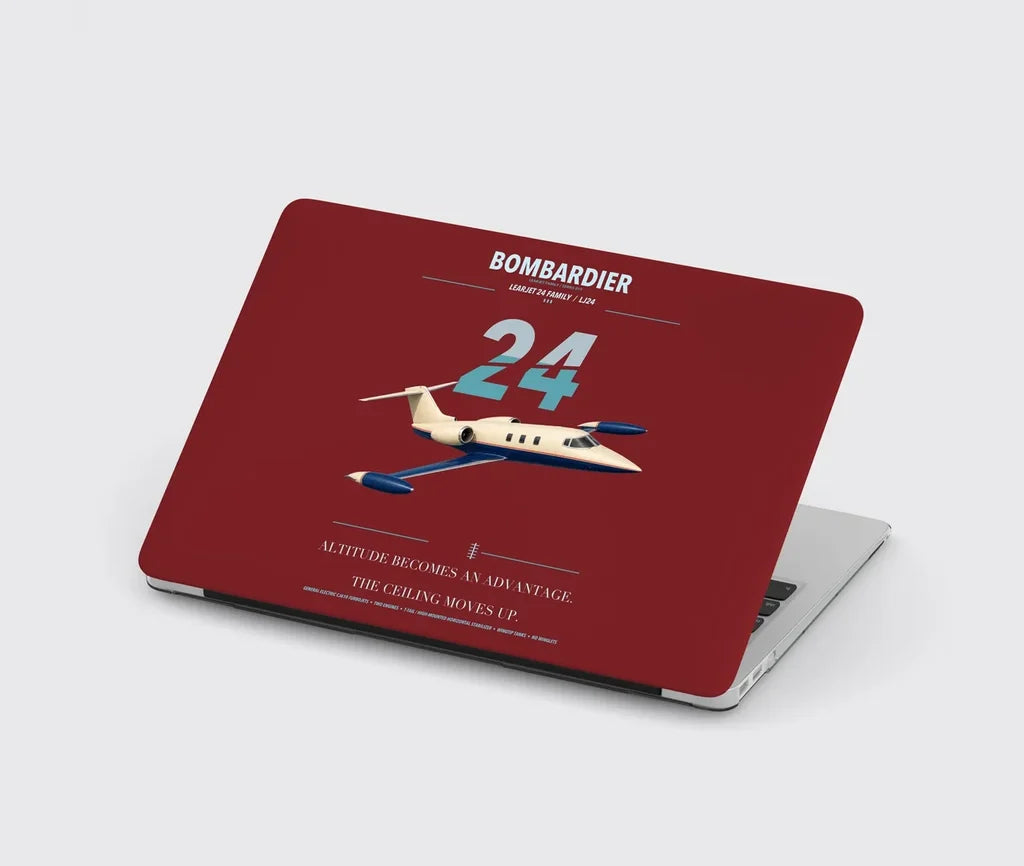 Bombardier Learjet 24 design on dark red MacBook case