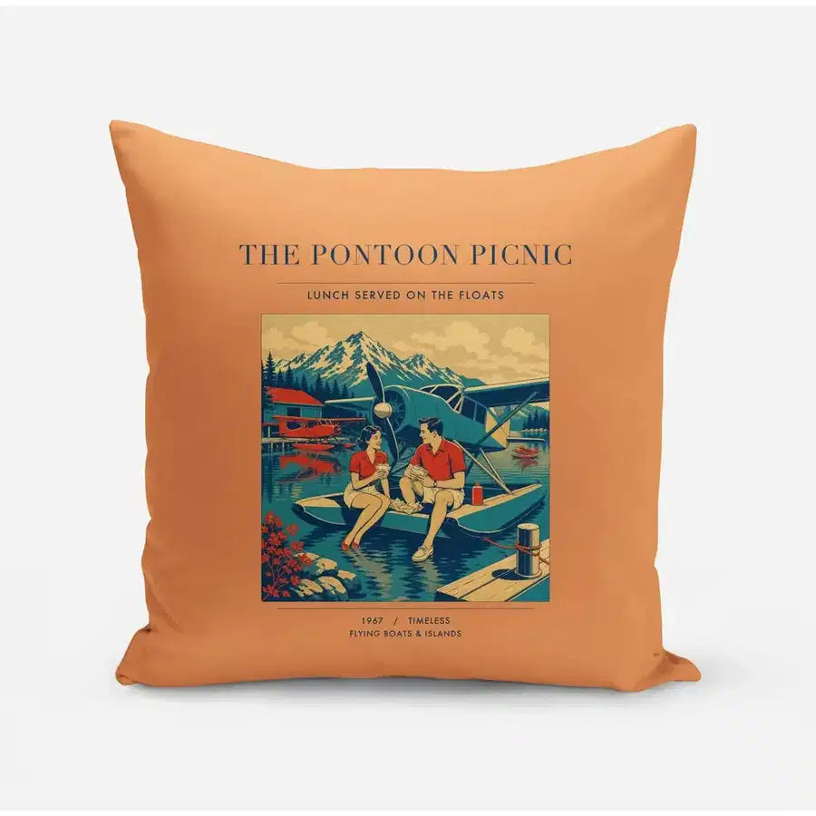 VINTAGE G4250 - The Pontoon Picnic - Designed Pillows design on orange