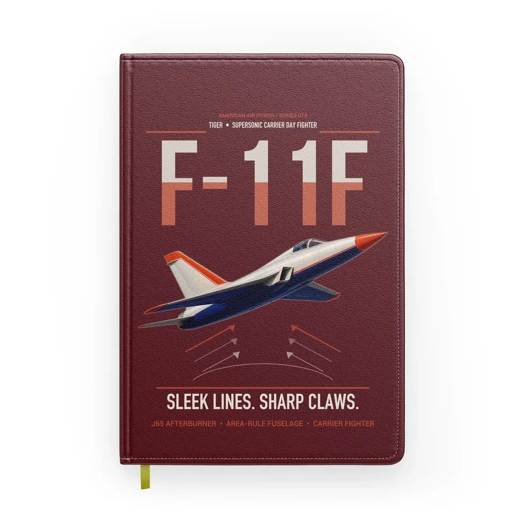 F-11F Tiger design on dark red notebook