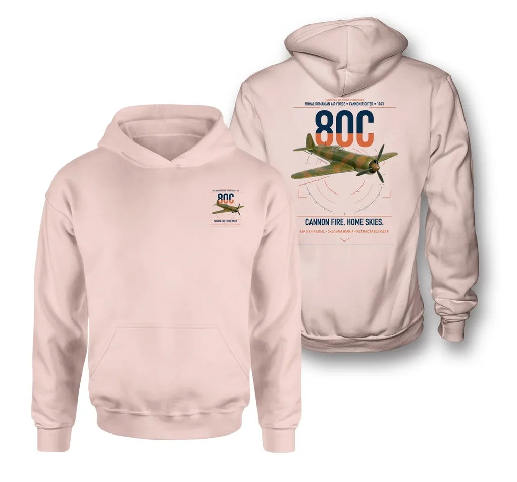 IAR 80C design on pink double-side hoodie, double-side print