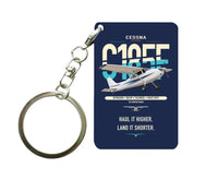 Thumbnail for Cessna A185F Skywagon design on navy blue designed key chain, double-side print