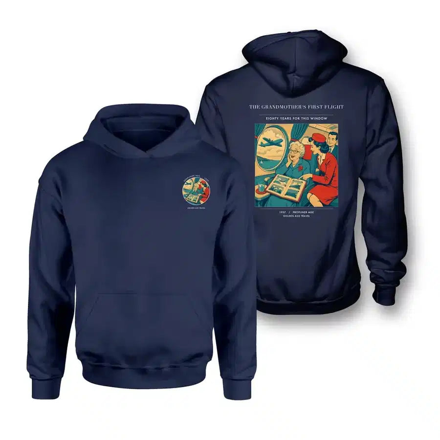 VINTAGE G4423 - The Grandmother's First Flight - Double-Side Hoodie design on navyblue double side