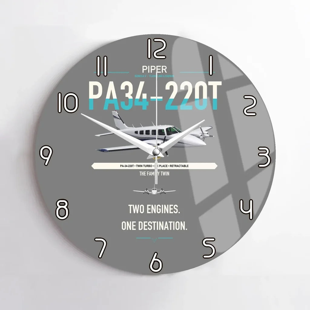 Piper PA-34-220T Seneca V design on gray no frame wall clock