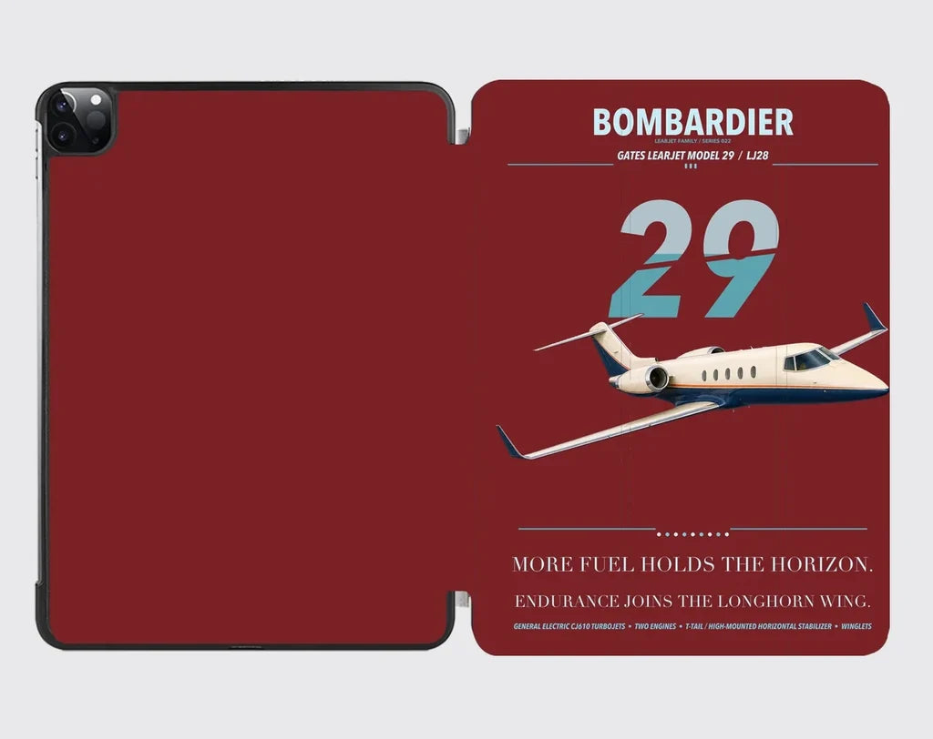 Bombardier Learjet 29 design on dark red ipad tablet case