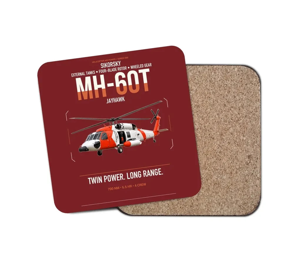 Sikorsky MH-60T Jayhawk design on dark red 1 piece coaster