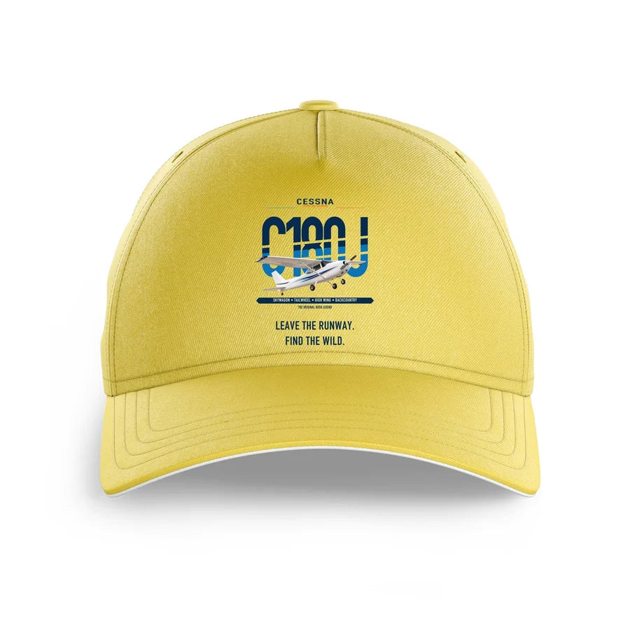 Cessna 180J Skywagon design on yellow printed hat